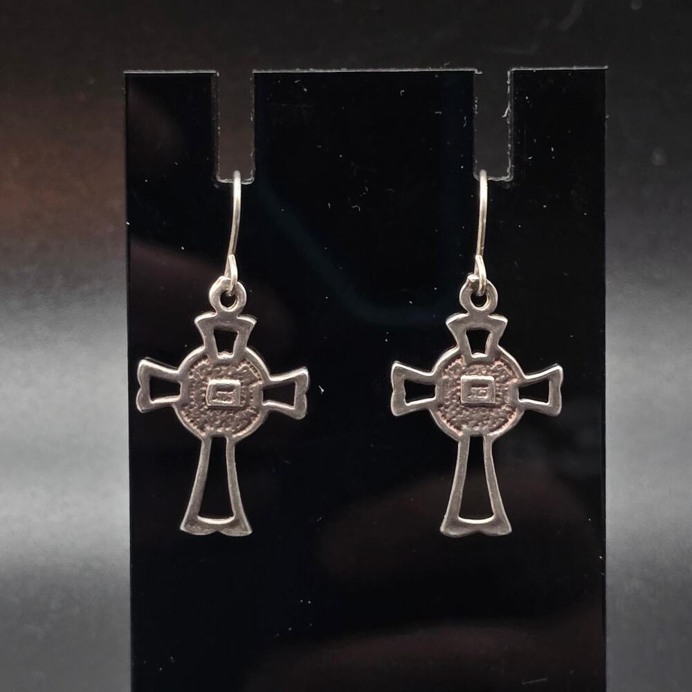 Sterling SIlver Cross Earrings Dangle Drop Pierced 925 - Picture 10 of 10